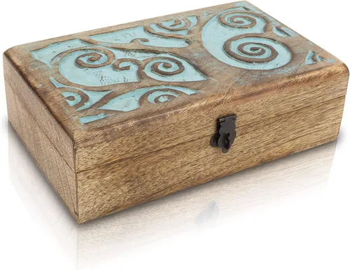 Vista 8 de Gran regalo de cumpleaños hecho a mano decorativo joyero de madera con tallado del árbol de la vida, cerradura y llave, organizador de joyas, caja