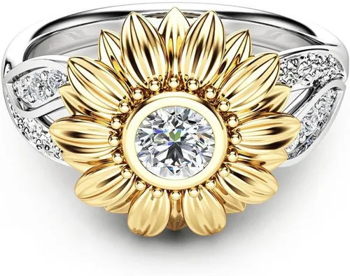 Vista 3 de Anillo de girasoles para mujer diamantes de imitación con circonita cúbica para adolescentes y niñas anillos de promesa de regalo plateado 7 acero