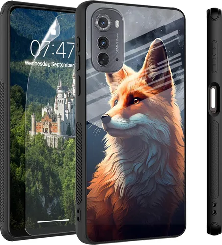 Vista 81 de Funda para Motorola Moto Edge 2022, cubierta trasera de vidrio templado con protector de pantalla, funda protectora a prueba de golpes para Motorola