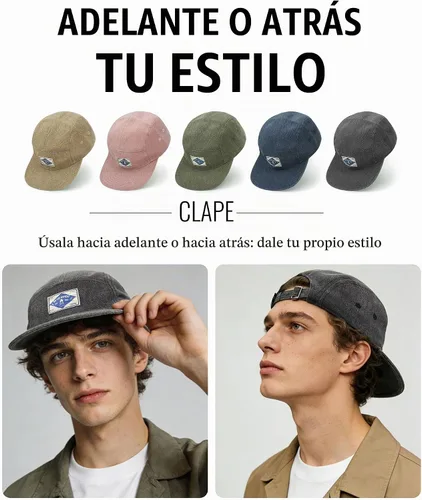 Vista 4 de CLAPE Gorra Snapback de 5 paneles para hombre, de algodón lavado, estilo 5p02-lavado Negro