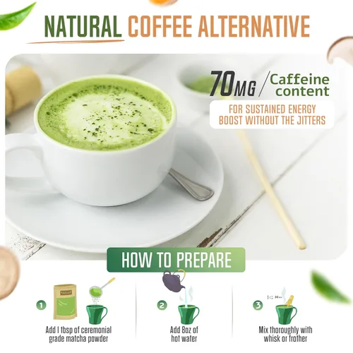 Vista 2 de ReviTEAlize Mushroom Matcha – Matcha orgánica de grado ceremonial, 7 hongos y adaptógenos – Alternativa de café para energía, enfoque y salud