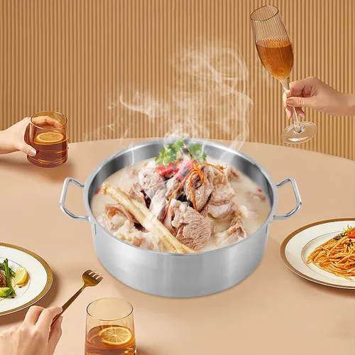 Vista 3 de Olla de acero inoxidable de 11 cuartos de galón con tapa, utensilios de cocina gruesos, olla de sopa de inducción resistente, olla grande