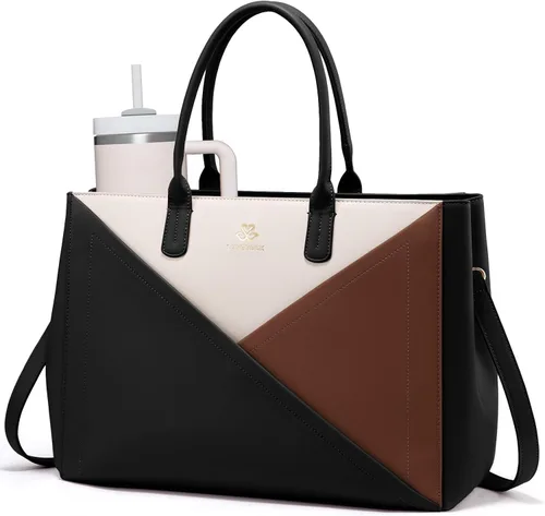 Vista 11 de LOVEVOOK Bolso para laptop de mano para mujer con portavasos grande, de 15.6 pulgadas, de PU, bolso de trabajo para maestra, bolso de mano