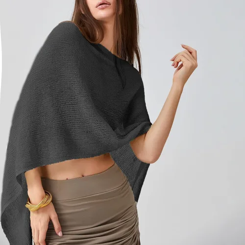 Vista 3 de Amiblvowa Poncho transparente para mujer, poncho de punto Y2K Negro