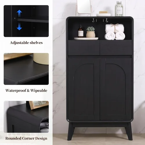 Vista 4 de Gabinete de almacenamiento de baño de 45" alto, roble negro
