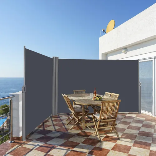 Vista 9 de Tangkula Toldo retráctil plegable para patio al aire libre, impermeable, divisor de privacidad (118.5 x 63 pulgadas, gris)