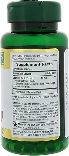 Vista 2 de Nature's Bounty Extracto de ajo, suplemento herbario, apoya la función circulatoria, 1000 mg, 100 cápsulas blandas de liberación rápida