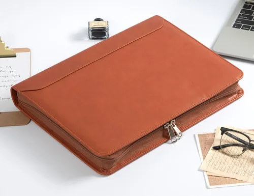 Vista 7 de AZXCG Nombre grabado gratis, Padfolio PU cuero 3 anillos, cartera de negocios con almohadilla de escritura A4, regalo corporativo, marrón