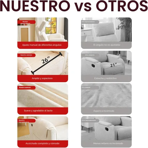 Vista 4 de Silla reclinable eléctrica extragrande, sillón basculante giratorio de 26" extra ancho con reposacabezas ajustable, silla mecedora de chenilla
