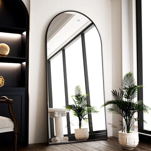 Vista 19 de VooBang - Espejo de cuerpo entero con arco, de 24 x 65 pulgadas, color negro Shatterproof Tempered Glass, Modern Minimalist Chic Room Decor