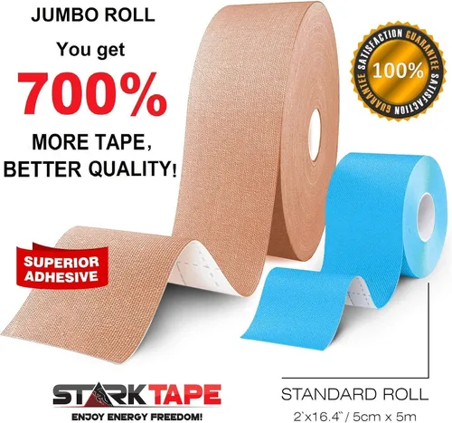 Vista 2 de Cinta de kinesiología, paquete de 2 rollos de fisio a granel para pieles sensibles. Cinta de terapia física K para rodilla, hombro, tobillo, muñeca