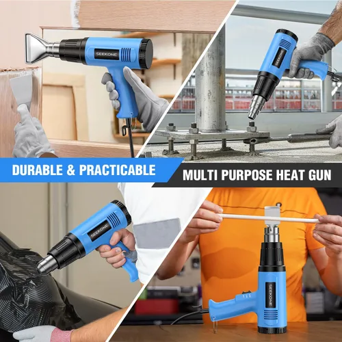 Vista 7 de Seekone Pistola de calor, kit de pistola de aire caliente de 1800 W de alta resistencia, configuración de temperatura dual 299℃ y 599℃, pistola