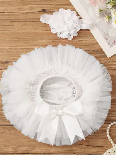 Vista 3 de YOOJIA Minifalda tutú de princesa de tul con diadema para niñas pequeñas, trajes de fiesta de cumpleaños