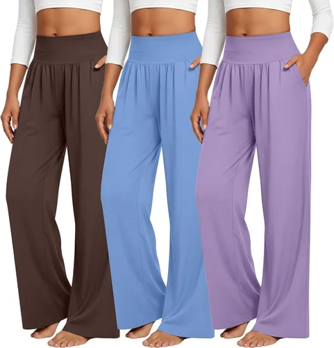 Vista 75 de Neer - Conjunto de 3 pantalones de yoga de pierna ancha para mujer - Pantalones deportivos cómodos, holgados, de cintura alta y casuales