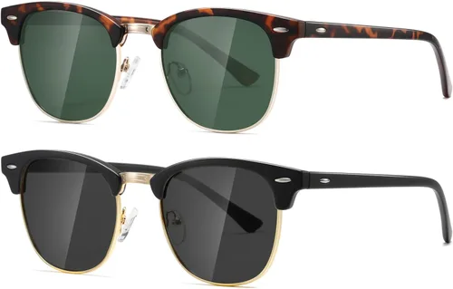 Vista 18 de AEVOGUE Semi Rimless Polarized Sunglasses for Women Men, AE0369 2 Pack Negro brillante y negro mate C1