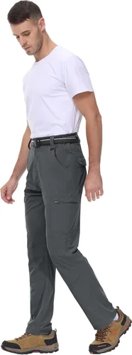 Vista 2 de BASUDAM Pantalones de senderismo Ripstop para hombre ligeros de secado rápido elásticos resistentes al agua bolsillos cargo con cinturón