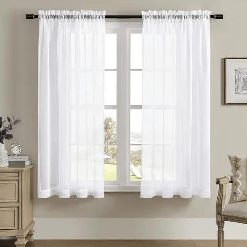 Vista 105 de MYSTIC-HOME Juego de cortinas de niveles transparentes blancas para cocina de 24 pulgadas de largo, tratamiento de cortinas para ventanas pequeñas