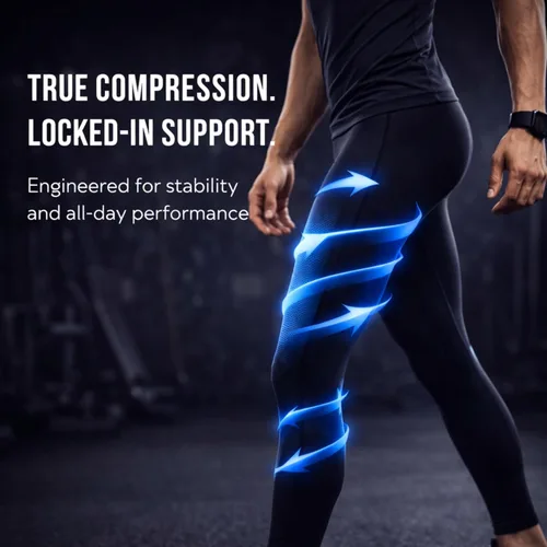 Vista 2 de CompressionZ Pantalones de compresión para hombre, para entrenamiento, deportes Leggings de capa base para correr Negro