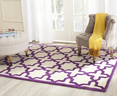 Vista 10 de Tapete de Safavieh de lana de la colección Cambridge CAM125Q hecho a mano con diseño geométrico marroquí en color marfil y dorado con superficie