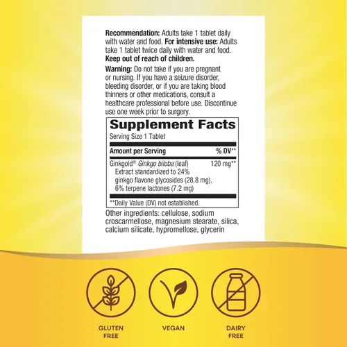 Vista 5 de Nature's Way Ginkgold Max Advanced Ginkgo Extracto para agudeza mental, 1 x diario de 120 mg, 60