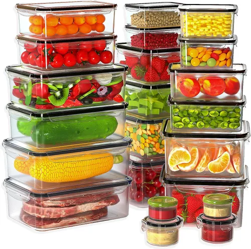 Vista 11 de 40 recipientes de plástico para almacenamiento de alimentos con tapas herméticas, sin BPA, contenedores para preparación de comidas a prueba