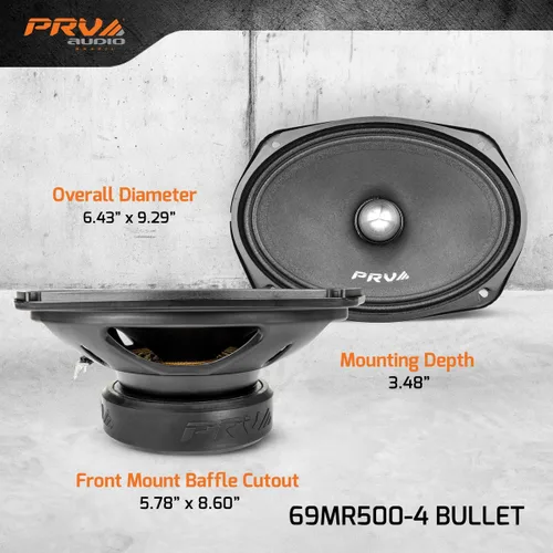 Vista 4 de PRV AUDIO 69MR500-4 Bullet, altavoz de rango medio de 6 x 9 pulgadas, 4 ohmios, potencia de programa de 500 vatios, altavoz para audio profesional