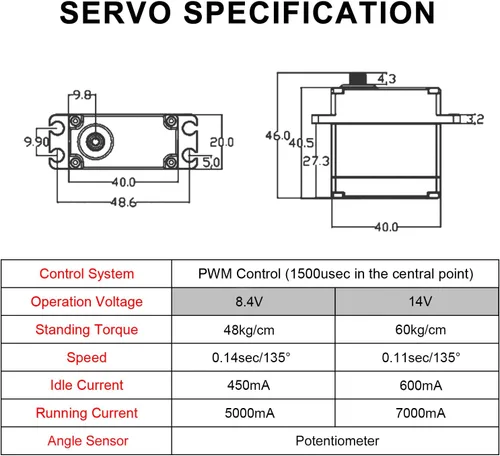 Vista 6 de FLASH HOBBY Servo sin escobillas de 132.3 lbs IP67 Servo impermeable 14V Servo de alto par con engranaje de metal completo para 1/8 1/10 RC Crawler