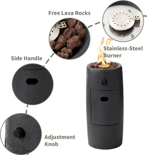 Vista 7 de COSIEST Mesa de Hoguera de Propano para Exteriores con Base Redonda Compacta de Piedra Ledge de 11 Pulgadas de Grafito, Certificada, 40,000 BTU