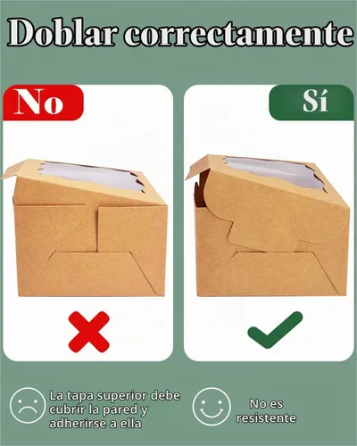Vista 5 de Bakepacker 60 cajas de papel kraft para panadería con ventana de 6 x 6 x 3 pulgadas de grosor y resistentes cajas de pastelería de macarrones