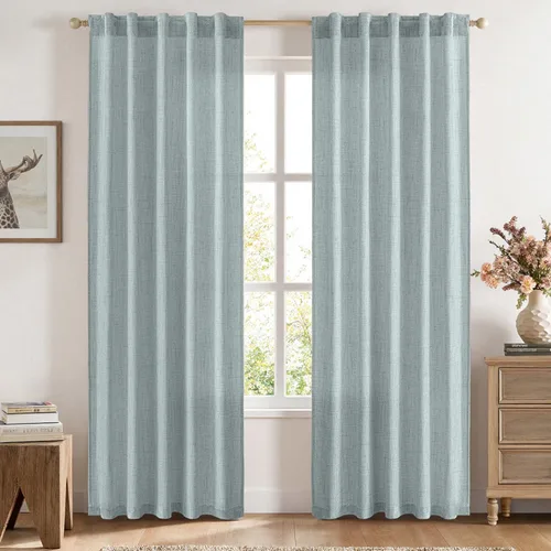 Vista 44 de MIULEE - Cortinas de lino sintético de 96 pulgadas de largo, 2 paneles, cortina semitransparente natural con pestaña trasera, bolsillo para barra