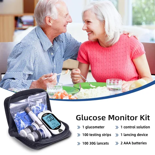 Vista 6 de Kit de monitor de glucosa en sangre Metene TD-4116, 100 tiras de glucómetro, 100 lancetas, 1 monitor de azúcar en sangre, kit de prueba de azúcar