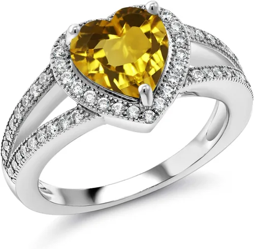 Vista 6 de Gem Stone King Anillo de halo de moissanita blanca y piedra natal de corazón de 0.315 in para mujer, plata de ley 925, joyería para aniversario