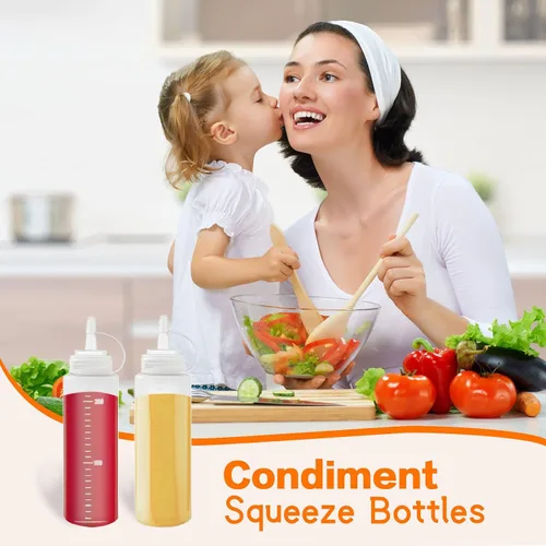 Vista 12 de Paquete de 12 botellas de plástico de 8 onzas líquidas multiusos para ketchup, condimentos, salsa barbacoa, aderezo, barbacoa, parrilla