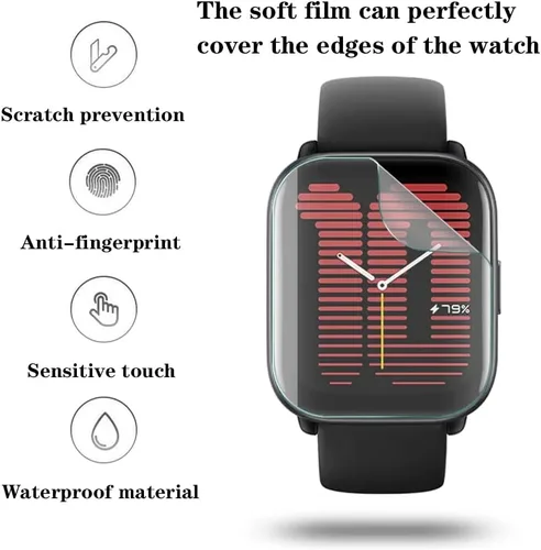 Vista 4 de Protector de pantalla para reloj (4+2 unidades) compatible con Amazfit Active, funda protectora de TPU suave, antiarañazos, alta definición