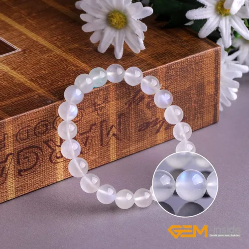 Vista 2 de GEM-Inside - Pulsera de moda con piedras preciosas naturales hechas a mano de 0.276in de cuarzo de cristal de grado AAA con cuentas redondas