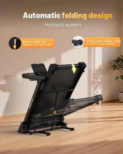 Vista 11 de TREAFLOW Cinta de correr con 0-25% de inclinación automática, 3.5 HP plegable para correr en casa, velocidad máxima de 10.0 MPH, capacidad
