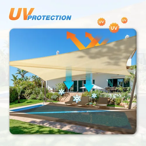 Vista 5 de TANG Toldo parasol triangular de 2 x 2 x 2 pies, para patio, tela permeable con bloqueo UV para pérgola, patio trasero, porche, terraza, jardín Beige