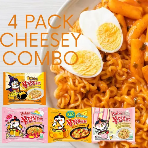 Vista 3 de Samyang Buldak - Fideos de pollo caliente, paquete variado de 4 sabores con palillos MunchMo