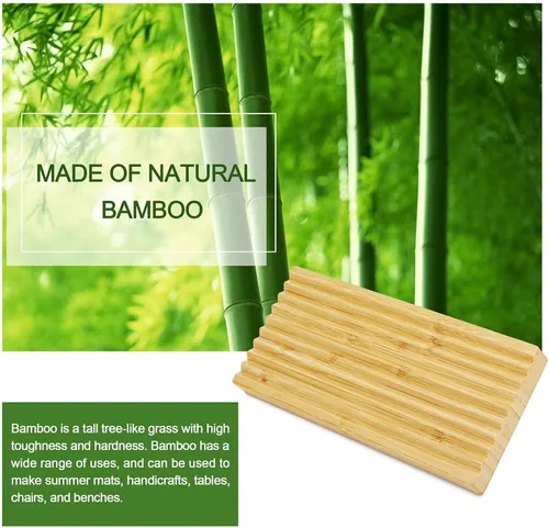 Vista 2 de Jabonera de bambú – Protector de jabón – Jabonera de madera de bambú natural con bandeja de drenaje para ducha, baño, bañera, cocina, prolonga