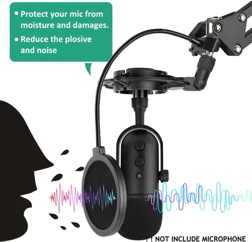 Vista 5 de Brazo de micrófono para Razer Seiren V2 Pro, soporte de micrófono ajustable para micrófono con soporte de choque, filtro pop, parabrisas de espuma