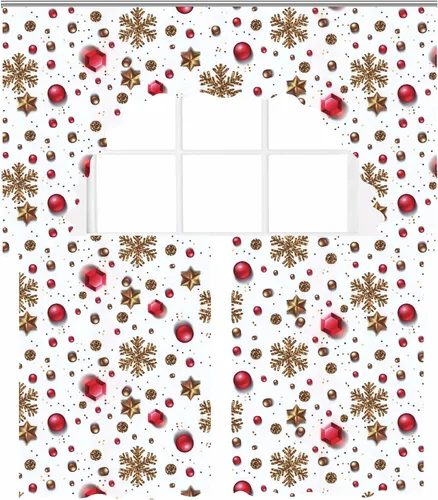 Vista 9 de Violet Linen Juego de cortinas de cocina de 3 piezas con estampado botánico botánico de Navidad
