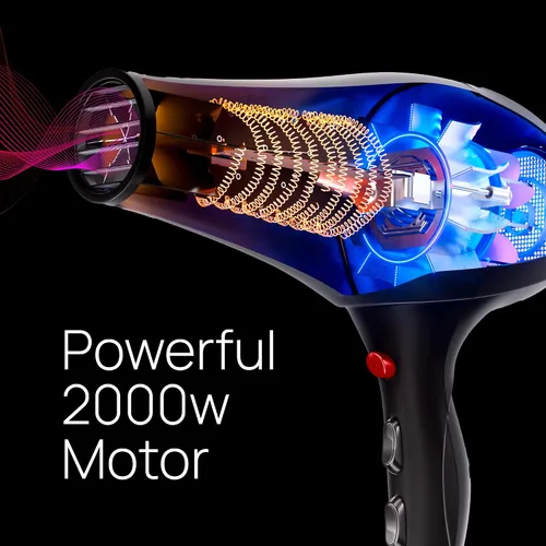 Vista 7 de TREZORO Secador de pelo profesional – Secador de pelo iónico de 2000 W con difusor para uso personal y salón de belleza – Secado potente, rápido