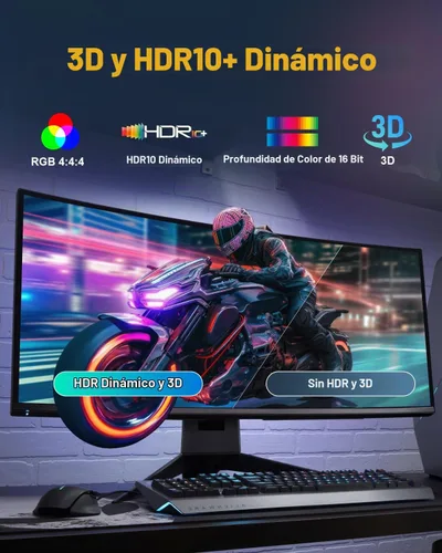 Vista 5 de Cable Displayport 2.1 de 80 Gbps, cable DP de 6.6 pies [DP80, 16K @60Hz, 8K @120Hz, 4K@240Hz, HDR10, HDCP2.3, DSC 1.2a], cable de puerto de pantalla
