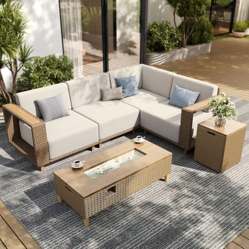 Vista 33 de SUNSHINE VALLEY 8 muebles seccionales de patio con cojín de 10 pulgadas de Beige-seccional