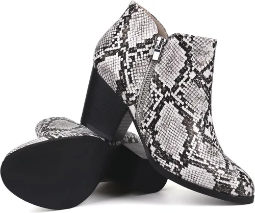 Vista 6 de firelli Botas de tobillo para mujer, botas de tacón bajo con punta redonda y cremallera
