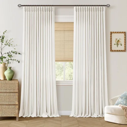 Vista 22 de TWODRAPES Juego de 2 paneles de cortinas plisadas de lino de 96 pulgadas de Avena