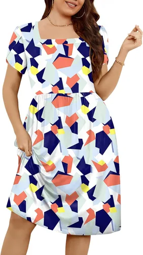 Vista 2 de POPYOUNG Women's Plus Size Casual Dresses Short Sleeve Midi Dress XL-5XL