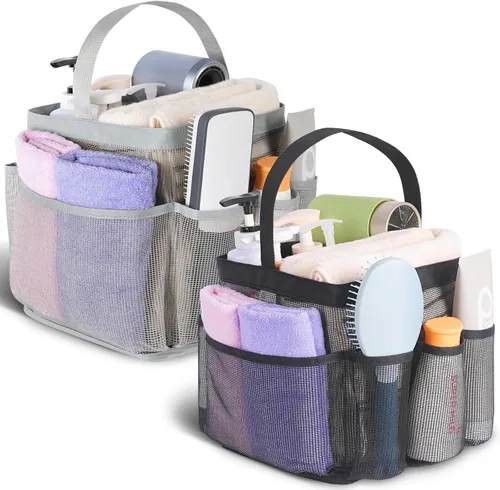 Vista 20 de Eudele – Neceser de malla para ducha portátil para artículos básicos de dormitorio universitario, bolsa de ducha grande con 8 bolsillos para playa