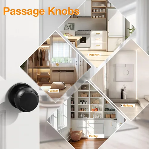 Vista 2 de Gobrico Paquete de 10 pomos de puerta color negro mate para puerta de armario interior para función de paso de pasillo, perilla de puerta redonda