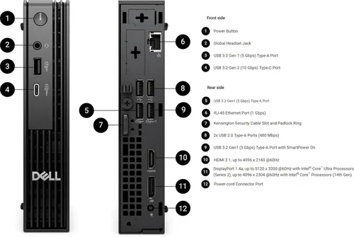 Vista 11 de Dell Pro Micro QCM1250 AI PC (Next Gen OptiPlex 7020 MFF), Intel 14-Core Ultra 5 235T (>Ultra 7 165U), mini escritorio empresarial, computadora IST